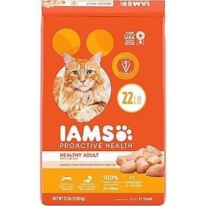 Select Accts: IAMS Proactive Health Dry Cat Food: 22-lbs Healthy Adult (Chicken) $18 & More w/ S&S