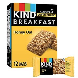 12-Count 0.88-Oz KIND Breakfast 100% Whole Grains Bars (Honey Oat) $2.70 w/ Subscribe & Save