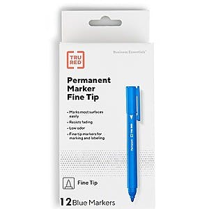 12-Pack TRU RED Permanent Fine-Tip Markers (Blue or Red) $1 + Free Shipping