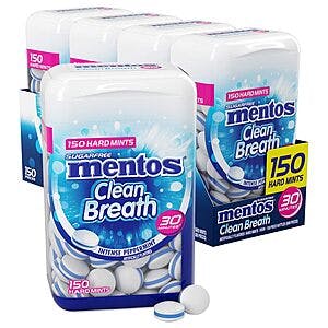 4-Pack 150-Piece Mentos Clean Breath Sugar Free Hard Mint (Various) 2 for $12.85 w/ Subscribe & Save