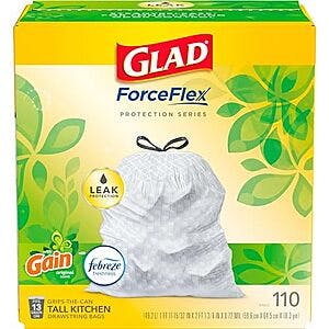 110-Pack 13-Gallon Glad Trash Bags (Gain Original with Febreze) $11.85 w/ Subscribe & Save