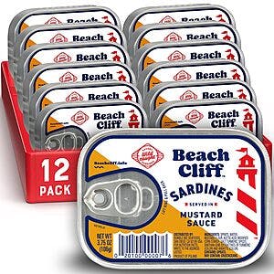 12-Pack 3.75-Oz Beach Cliff Wild Caught Sardines (Mustard Sauce) $5.70 w/ Subscribe & Save