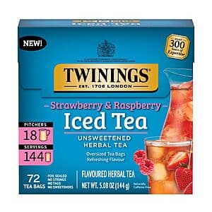 72-Ct Twinings Unsweetened Herbal Tea Bags (Strawberry & Raspberry Iced Tea) $4.50 w/ Subscribe & Save