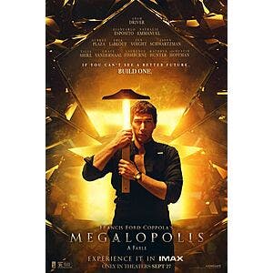 Atom Tickets: Up to 2 Movie Tickets for Francis Ford Coppola Megalopolis (2024) Free (While Offer Last)