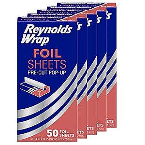 5-Pack 50-Count Reynolds Wrap Pre-Cut Pop-Up Aluminum Foil Sheets (14" x 10.25") $9.70 w/ Subscribe & Save