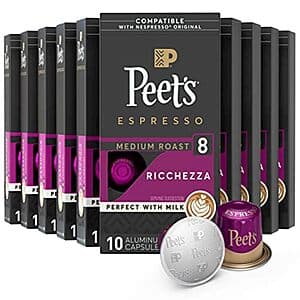 100-Count Peet's Coffee Espresso Nespresso Pods (Ricchezza, Medium Roast) $29.90 