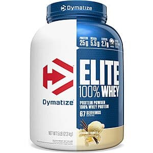 5-Lbs Dymatize Elite 100% Whey Protein Powder (Chocolate or Vanilla) from $46.40 w/ Subscribe & Save + Free S/H