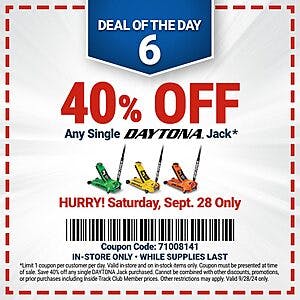 Harbor Freight In-Store Only: Any Single Daytona Jack 40% Off (Valid 9/28 only)