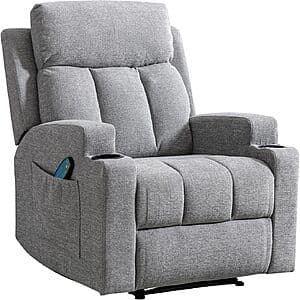 ANJ 33.5" Wide Fabric Heated Massage Recliner Chair w/ Remote (Gray) $176 + Free Shipping