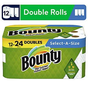 12-Ct Bounty Double Roll Select-A-Size 2-Ply Paper Towel + $4 Walmart Cash $22.20 + Free Store Pickup