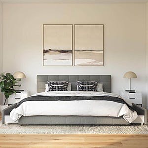 DHP Ryan King Upholstered Bed w/ Storage Drawers (Grey Linen) $265.71 + Free Delivery