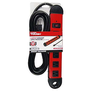 Hyper Tough 6-Outlet Metal 500-Joule Surge Protector w/ 15' Cord $7 + Free Store Pickup