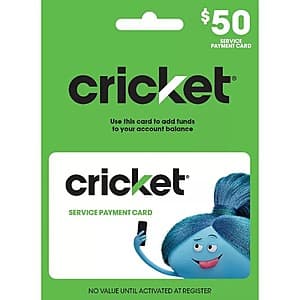 $50 Cricket Wireless Prepaid Service Card (Email Delivery) $45 