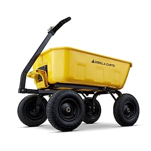 Gorilla Carts 8 Cu. Ft. Steel Dump Cart (Model #Gcsd-8), 39-inch x 28-inch Steel Bed, 1200 lbs. Capacity, 13-inch Pneumatic Tires - $169