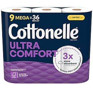 9-Pack 244-Sheets Cottonelle Toilet Paper Mega Rolls (Ultra Comfort) $5.50 w/ Subscribe & Save