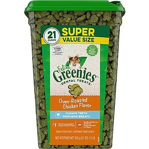 Greenies Feline Adult Natural Dental Care Cat Treats Oven Roasted Chicken Flavor, 21 oz. Tub - $13