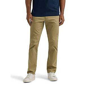 Lee Men's Extreme Motion Slim Straight Flat Front Wrinkle Resistant Pants [Original Khaki + Navy] $16