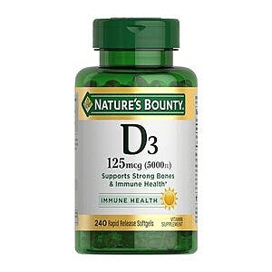 240-Count Nature's Bounty Vitamin D3 Rapid Release Softgels (125 mcg, 5000IU) $5.80 w/ Subscribe & Save