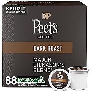 4-Pack 22-Count Peet's Coffee Major Dickason's Blend K-Cup Pods (Dark Roast) $27.85 w/ Subscribe & Save