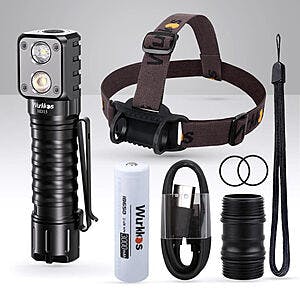 Wurkkos HD15 Right Angle Flashlight and Headlamp, Dual LEDs, Rechargeable 18650 Battery - Free Ship $24.79