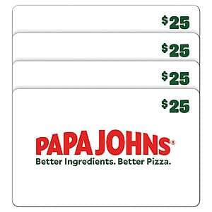 Costco Members: 4-Pack $25 Papa Johns eGift Cards (Email Delivery) $75 