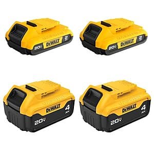 4-Pack (2x 2.0Ah + 2x 4.0Ah) DeWALT 20V MAX Li-Ion Batteries + 1 Select Tool $199 + Free Store Pickup