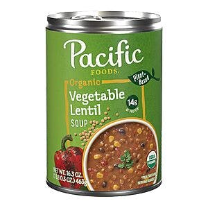 Pacifc Foods Organic Soups: 16.3-Oz Vegetable Lentil or 16.1-Oz Chicken Noodle $1.65 each w/ Subscribe & Save