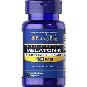 60-Count Puritan's Pride Super Strength Melatonin 10mg Rapid Release Capsules $1.75 w/ Subscribe & Save