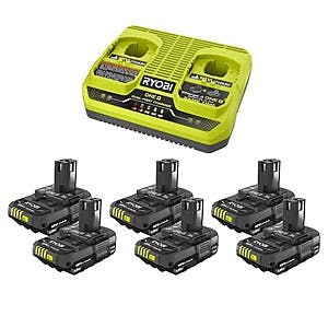 Select Home Depot Stores: 6-Pk RYOBI ONE+ 18V 1.5 Ah Batteries w/ Dual-Port Charger $85 (valid In-Store Only)
