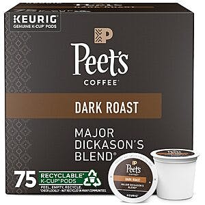 Amazon Resale: 75-Count Peet's Major Dickason's Blend Coffee K-Cups (Dark Roast) $24.75 