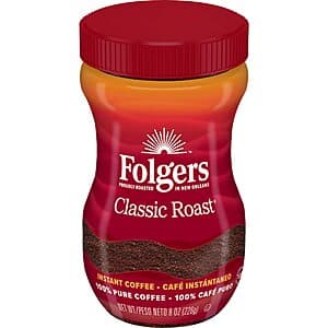 8-Oz Folgers Classic Roast Instant Coffee $3.50 w/ Subscribe & Save