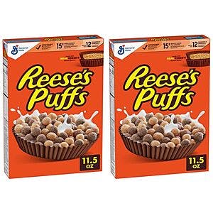 11.5-Oz Reese's Puffs Chocolatey Peanut Butter Cereal 2 for $4.65 w/ Subscribe & Save