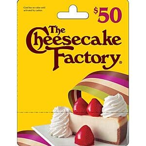 $50 The Cheesecake Factory Gift Card (Physical Card) $42.50 + Free Shipping