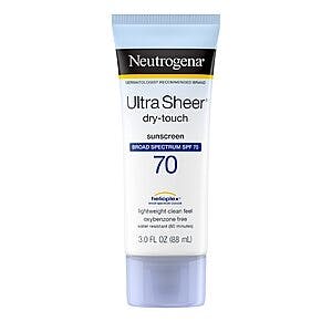 3-Oz Neutrogena Ultra Sheer Dry-Touch Water Resistant Sunscreen Lotion (Broad Spectrum SPF 70) $6.21 w/ S&S & More + Free Shipping w/ Prime or on $35+
