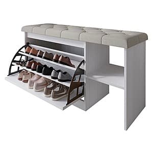 41" x 22" Castle Place Upholstered Bench w/ Shoe Storage (White) $77 + Free Shipping