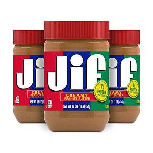 3-Pack 16-Oz Jif Creamy Peanut Butter $5.15 w/ Subscribe & Save