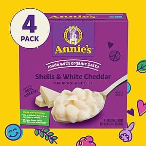 4-Count 6-Oz Annie's White Organic Pasta Shells (White Cheddar) $3.75 w/ Subscribe & Save