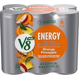 6-Pack 8-Oz V8 +ENERGY Orange Pineapple Energy Drink $3.49 + Free Shipping w/ Prime or on $35+