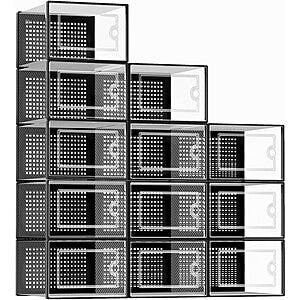 12-Pack Kuject Large Stackable Shoe Storage Boxes (Black) $30 + Free Shipping