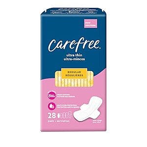 $2.49: 28-Count Carefree Ultra Thin Pads (Regular With Wings) at Amazon