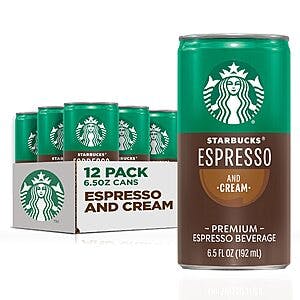 Prime Members: 12-pk 6.5-oz Starbucks Ready to Drink Coffee Cans (Espresso & Cream) $13.95 w/ Subscribe & Save