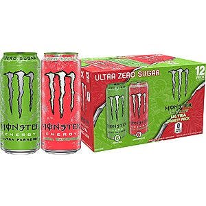 Select Accounts: 12-Pack 16-Oz Monster Energy Ultra Zero Sugar Drink (Variety) $12.50 & More w/ S&S