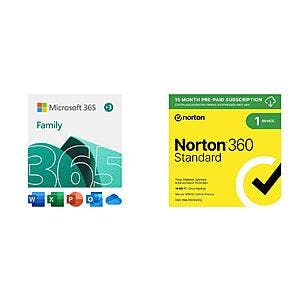 15-Month Microsoft 365 Family (6-Users) + 15-Month Norton 360 Standard (1-Device) $65 (PC/Mac Digital Download)