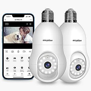 $35.06 2-pack LaView 4MP Bulb Security Camera 2.4GHz,360° 2K Security Cameras Wireless Outdoor Indoor Full Color Day and Night, Motion Detection, Audible Alarm, (2 Pack)