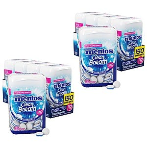 4-Pack 150-Piece Mentos Clean Breath Sugar Free Hard Mint (Intense Peppermint or Intense Wintergreen) 2 for $11.15 w/ S&S + Free Shipping w/ Prime or on $35+