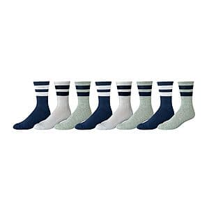 8-Pair Amazon Essentials Men's Cushioned Retro Strip Crew Socks (Size 13-15) $4.70