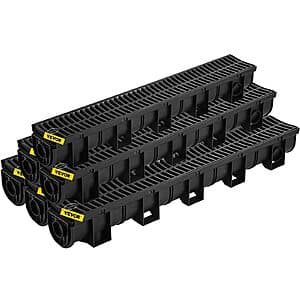 6-Pk 5.9" x 5.1" VEVOR HDPE Plastic Trench Drain System w/ Grate Cover (Black) $105.20 + Free Shipping