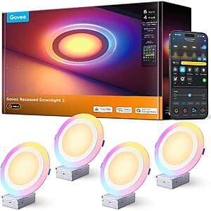 Govee Smart Recessed LED RGBIC Dimmable Downlight: 6-Pk 6" $180 or 4-Pk 6" $120 + Free S&H