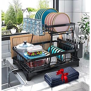 Prime Members: 2-Tier Godboat XL Dish Drying Rack w/ Auto-Drain & Mat $17.50 + Free S&H