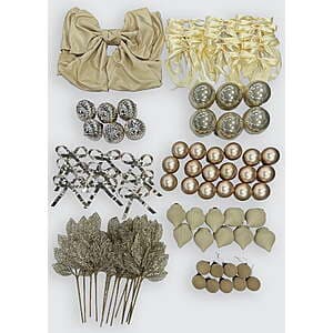 91-Piece Holiday Time Champagne Christmas Tree Decorating Kit $17